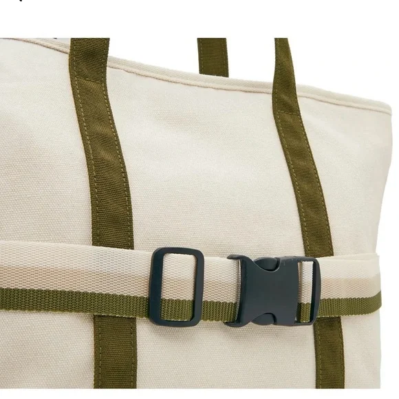 NEW Ivory/Green Canvas Tote With Travel Band - Picture 5 of 7
